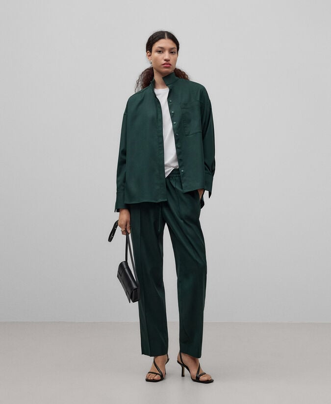 Adolfo dominguez Camisa cuello Mao verde oscuro mujer