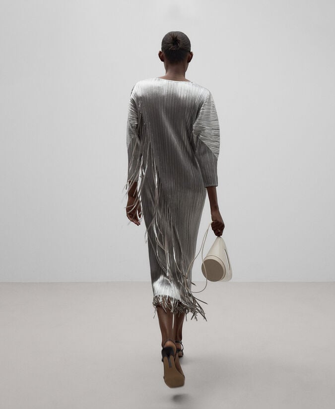 Adolfo dominguez Vestido crinkle plateado mujer Venta caliente