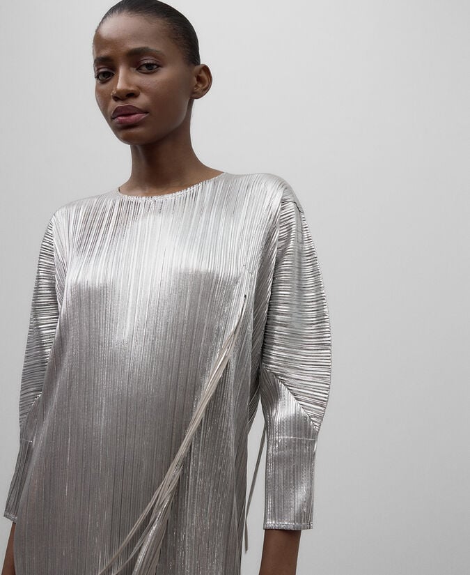 Adolfo dominguez Vestido crinkle plateado mujer Venta caliente