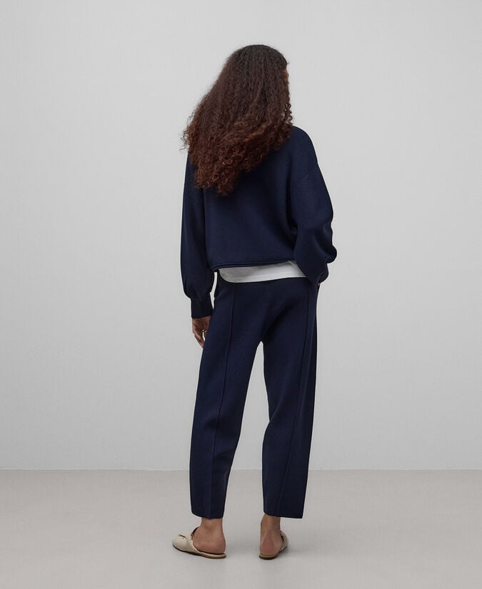 Adolfo dominguez Pantalón pinzas punto azul marino mujer Outlet