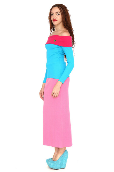 Agatha ruiz de la prada CAMISETA AZUL CUELLO BARCO FUCSIA En oferta