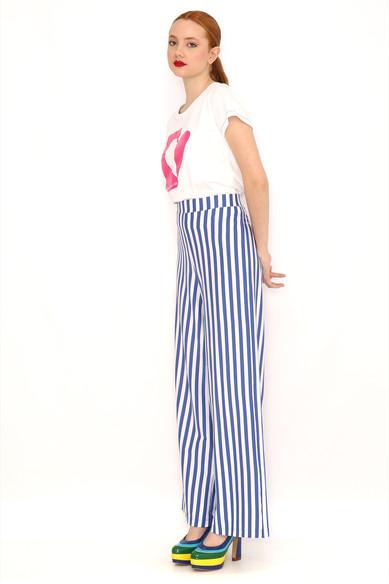 Agatha ruiz de la prada PANTALON ANCHO RAYAS AZULES Rebajas de fábrica