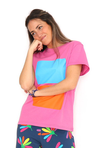 Agatha ruiz de la prada CAMISETA 2 CUADROS NARANJA Y AZUL Rebajas top
