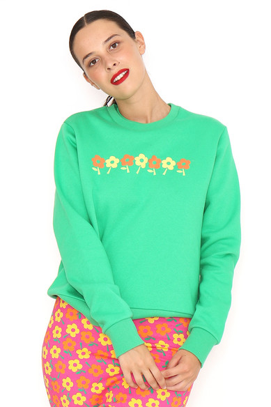 Agatha ruiz de la prada SUDADERA VERDE FLORES En oferta