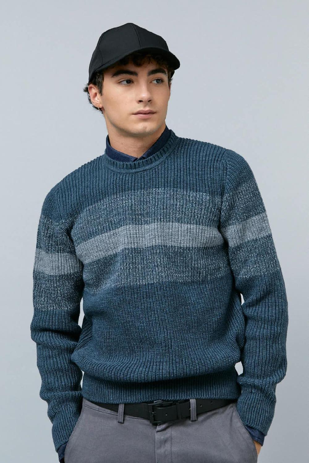 Antonio miro JERSEY CUELLO REDONDO RAYAS AZUL/GRIS Ofertas especiales