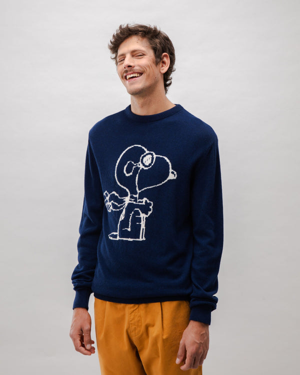 Brava fabrics Jersey Lana Cashmere Peanuts Flying Ace Navy