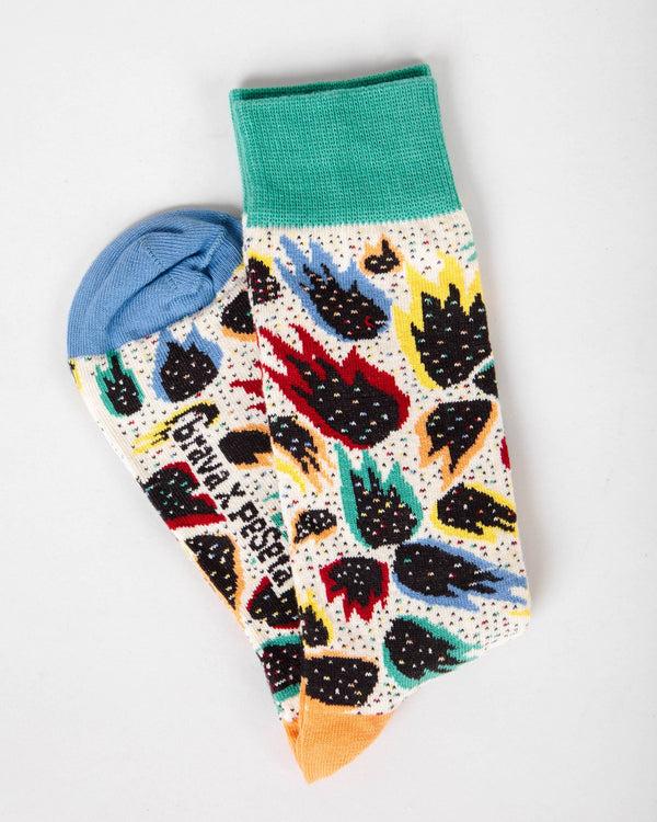 Brava fabrics Calcetín Peseta Flames Ecru Grandes descuentos