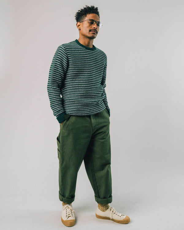 Brava fabrics Jersey Stripes Dark Green Mejor oferta
