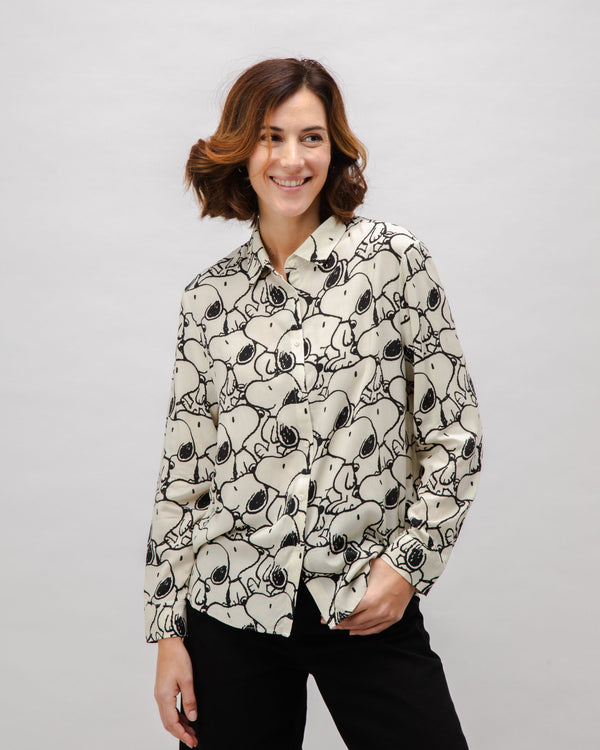 Brava fabrics Blusa Viscosa Peanuts B&W Ecru Promoción por tiempo limitado