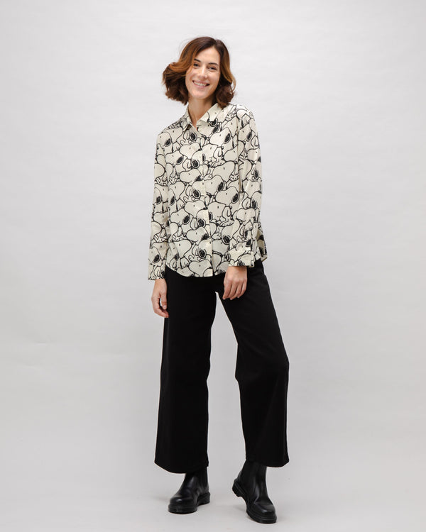 Brava fabrics Blusa Viscosa Peanuts B&W Ecru Promoción por tiempo limitado