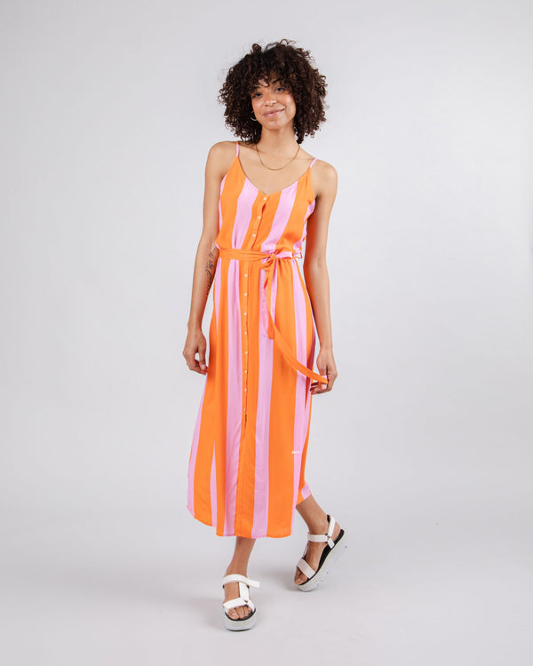 Brava fabrics Vestido Largo Color Block Naranja