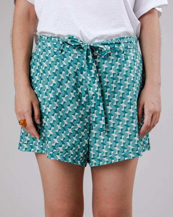 Brava fabrics Pantalón Corto Cinturón Tiles Azul Océano
