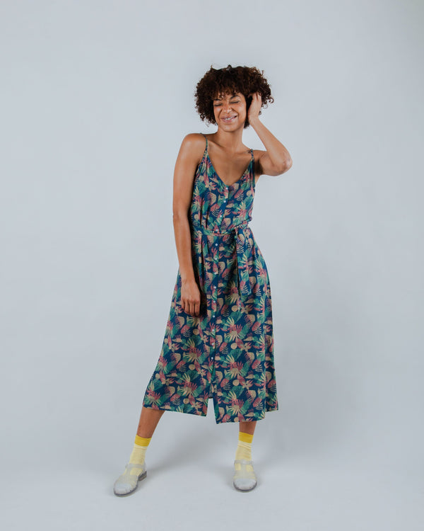 Brava fabrics Vestido de Tirantes Flower Vichy Azul