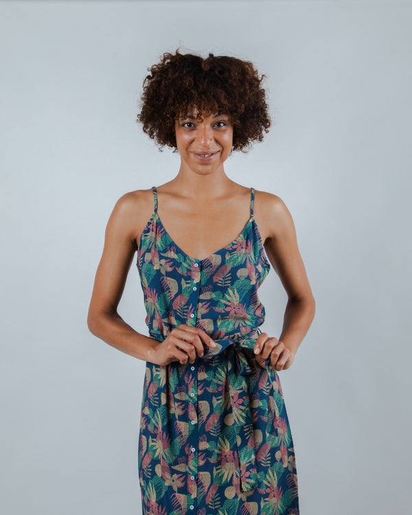 Brava fabrics Vestido de Tirantes Flower Vichy Azul Última moda