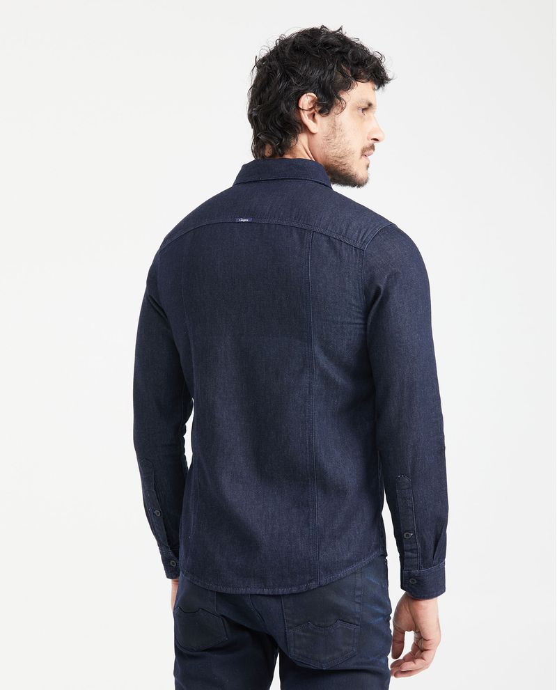 Chevignon Camisa en Denim 100% Algodón Slim Fit Manga Larga Azul Ultra Oscuro para Hombre Liquidación