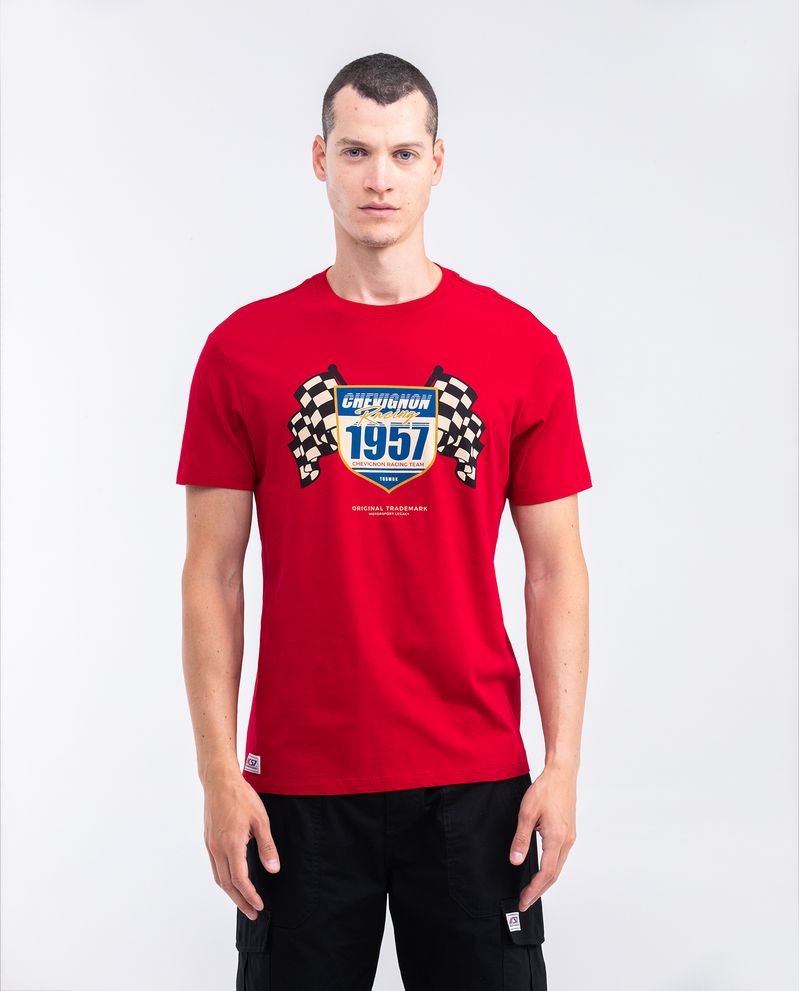 Chevignon Camiseta Gráfica de Hombre Slim Fit - Estampado Escudo y Banderas