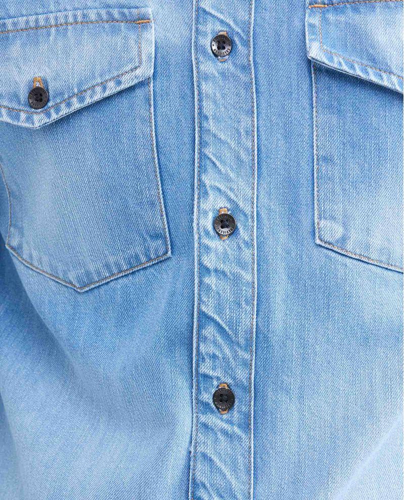 Chevignon Camisa en Denim Rígido Slim Fit Manga Larga Azul Claro Lavado Vintage para Hombre Venta caliente