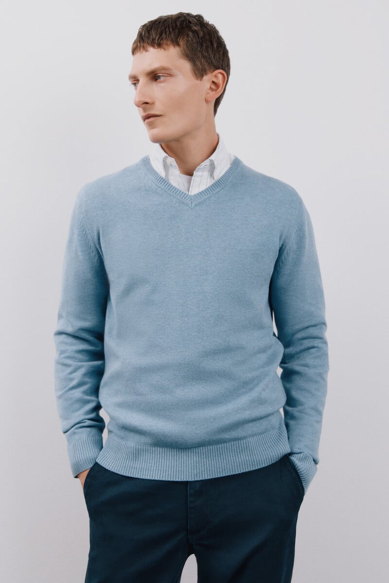 Cortefiel Jersey algodón cuello pico básico Ofertas