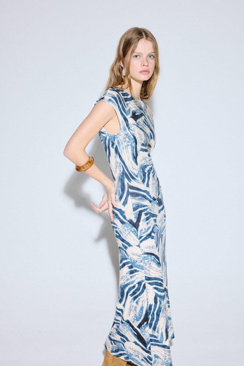 Cortefiel Vestido estampado drapeado Rebajas de fin de temporada