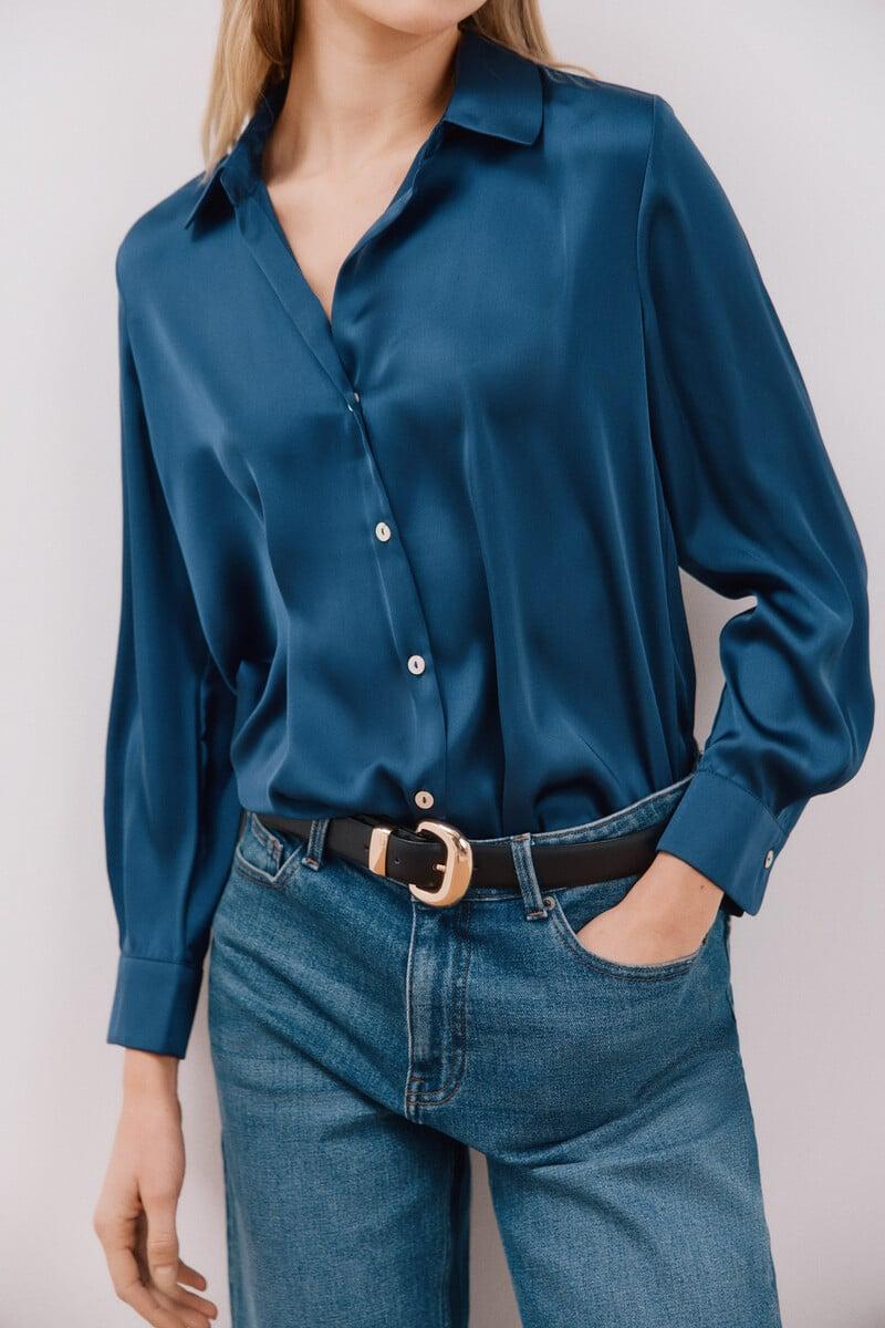 Cortefiel Blusa satinada manga larga Devoluciones gratuitas