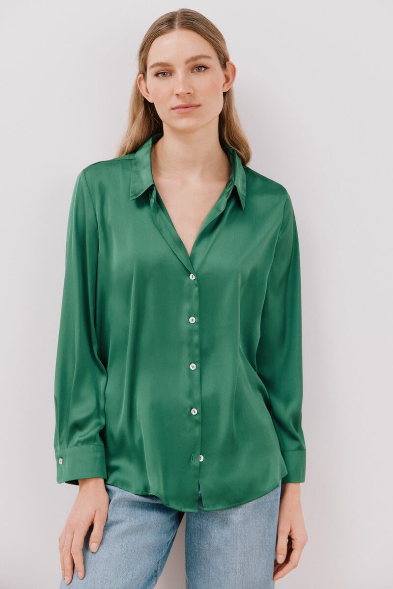 Cortefiel Blusa satinada manga larga Envío internacional gratuito