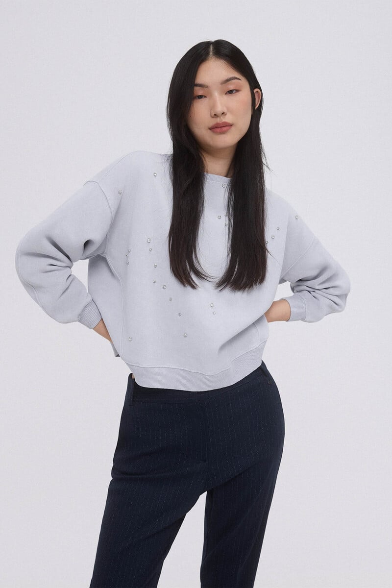 Cortefiel Sudadera lisa pedrería Ofertas de temporada
