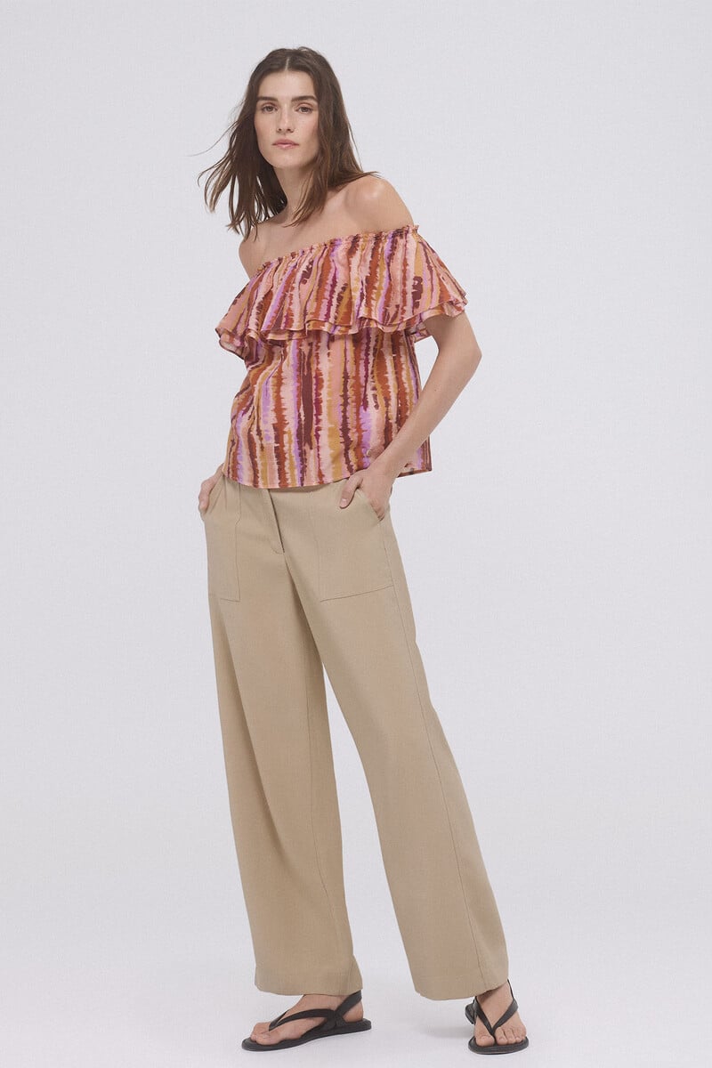 Cortefiel Top off shoulders estampado Grandes ahorros