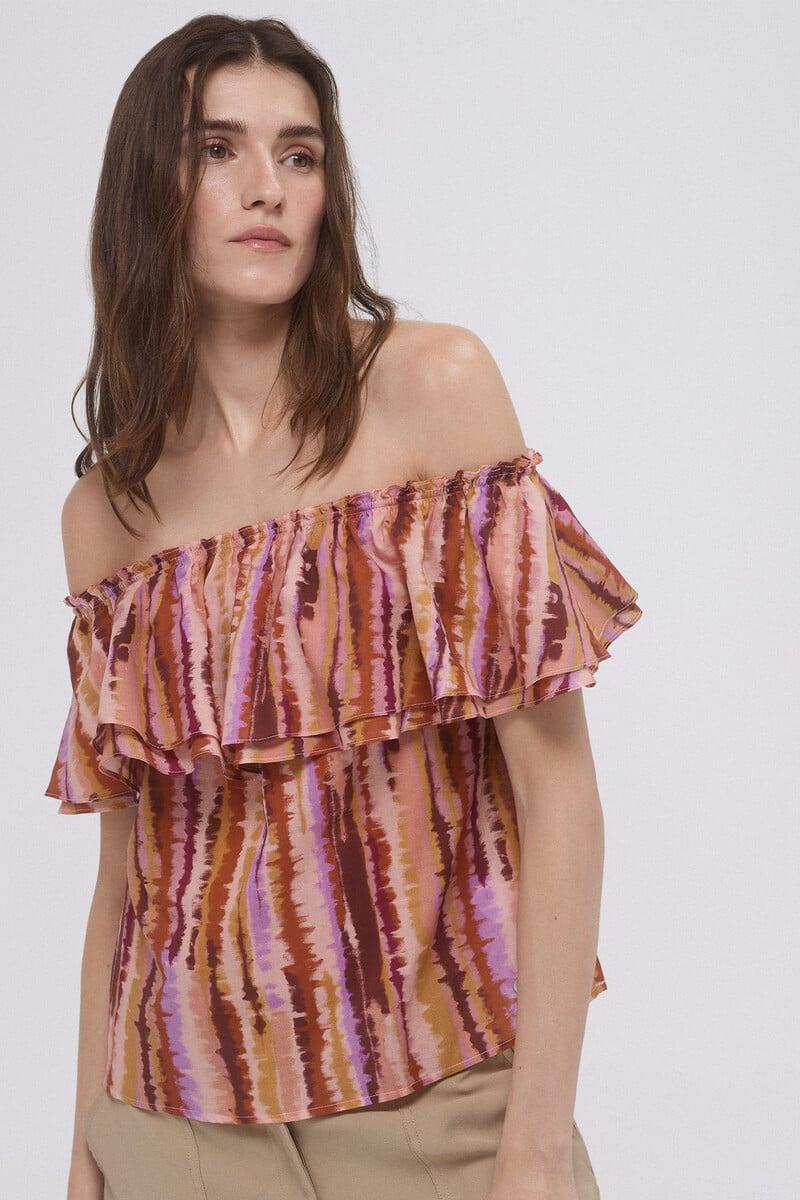 Cortefiel Top off shoulders estampado Grandes ahorros