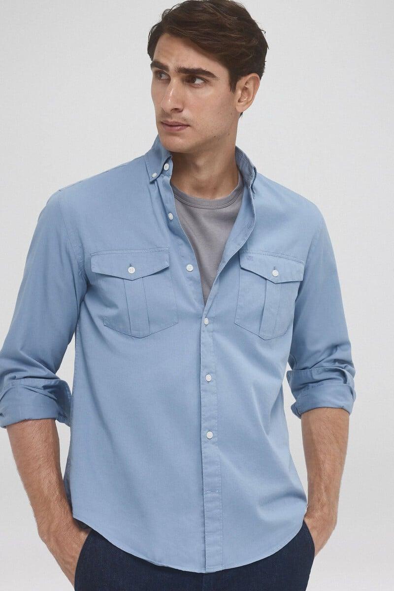 Cortefiel Camisa gabardina lisa dos bolsillos Venta caliente