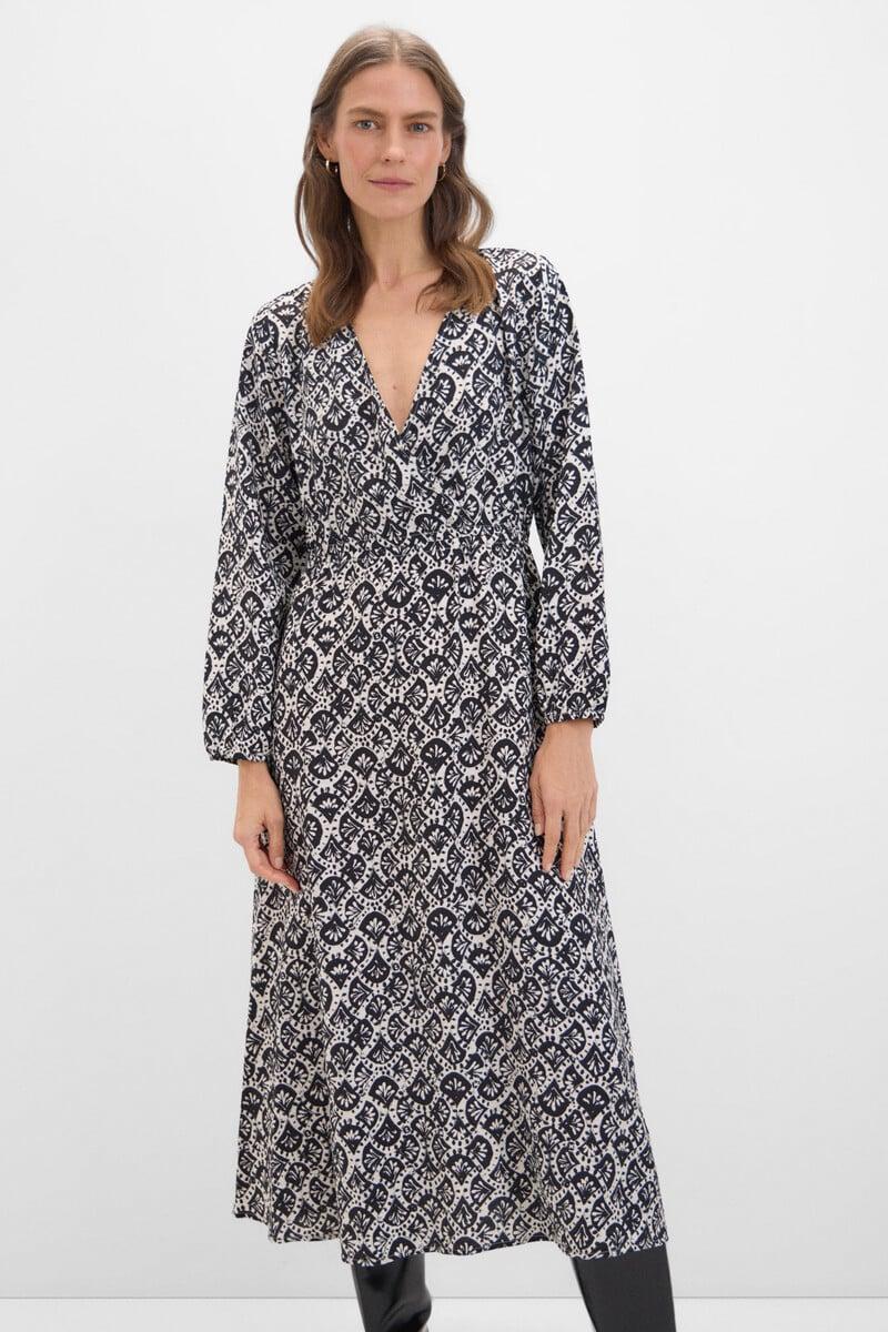 Cortefiel Vestido largo estampado geométrico Precios de Black Friday