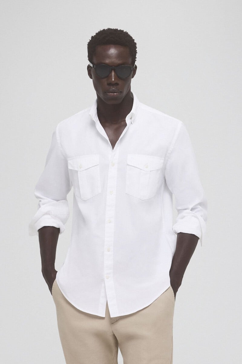Cortefiel Camisa gabardina lisa dos bolsillos Promoción por tiempo limitado