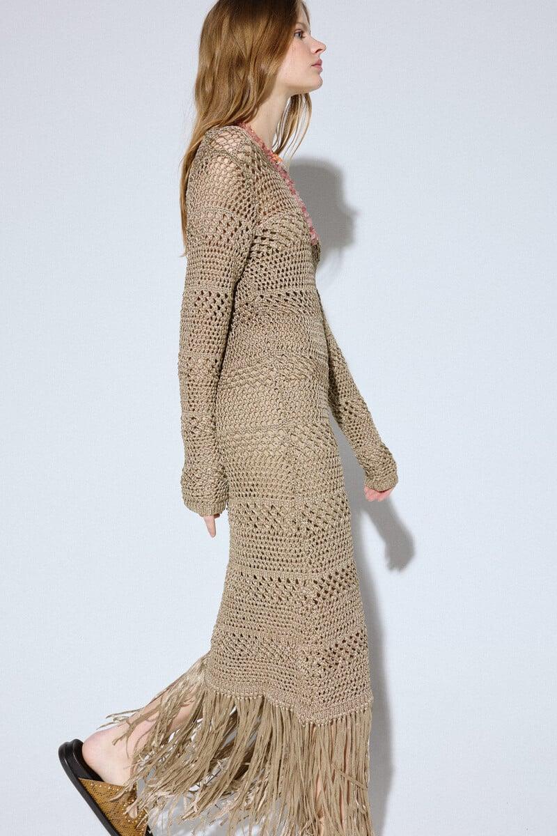 Cortefiel Vestido punto flecos Outlet