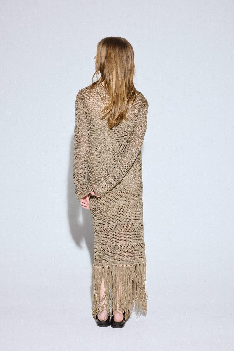 Cortefiel Vestido punto flecos Outlet