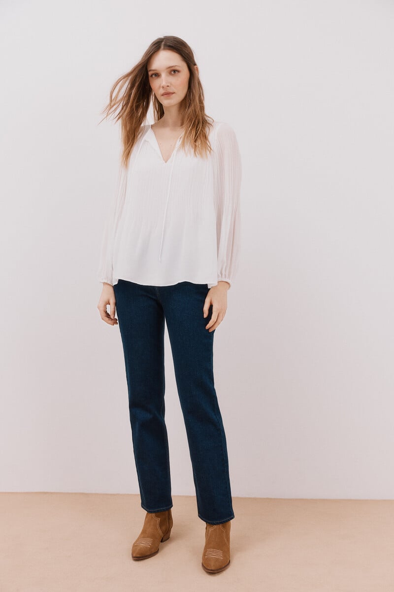 Cortefiel Blusa plisada escote pico Venta caliente