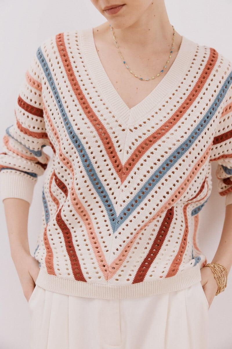 Cortefiel Jersey rayas calados Rebajas top