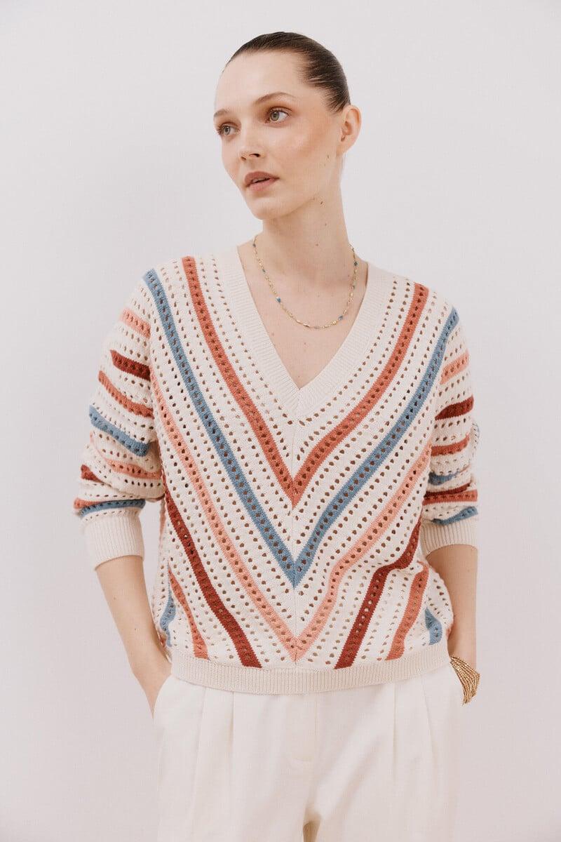 Cortefiel Jersey rayas calados Rebajas top