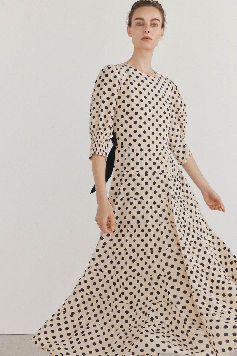 Cortefiel Vestido lunares lazo contraste