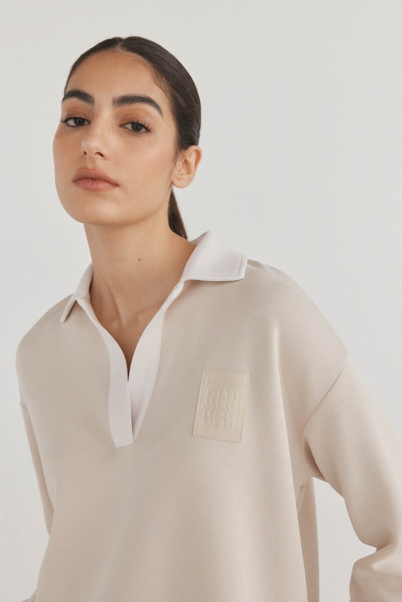 Cortefiel Sudadera soft touch cuello polo Rebajas de fin de temporada