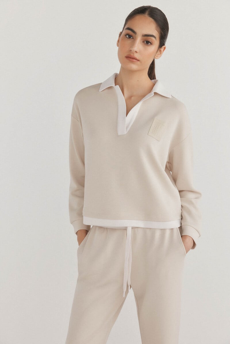 Cortefiel Sudadera soft touch cuello polo Rebajas de fin de temporada