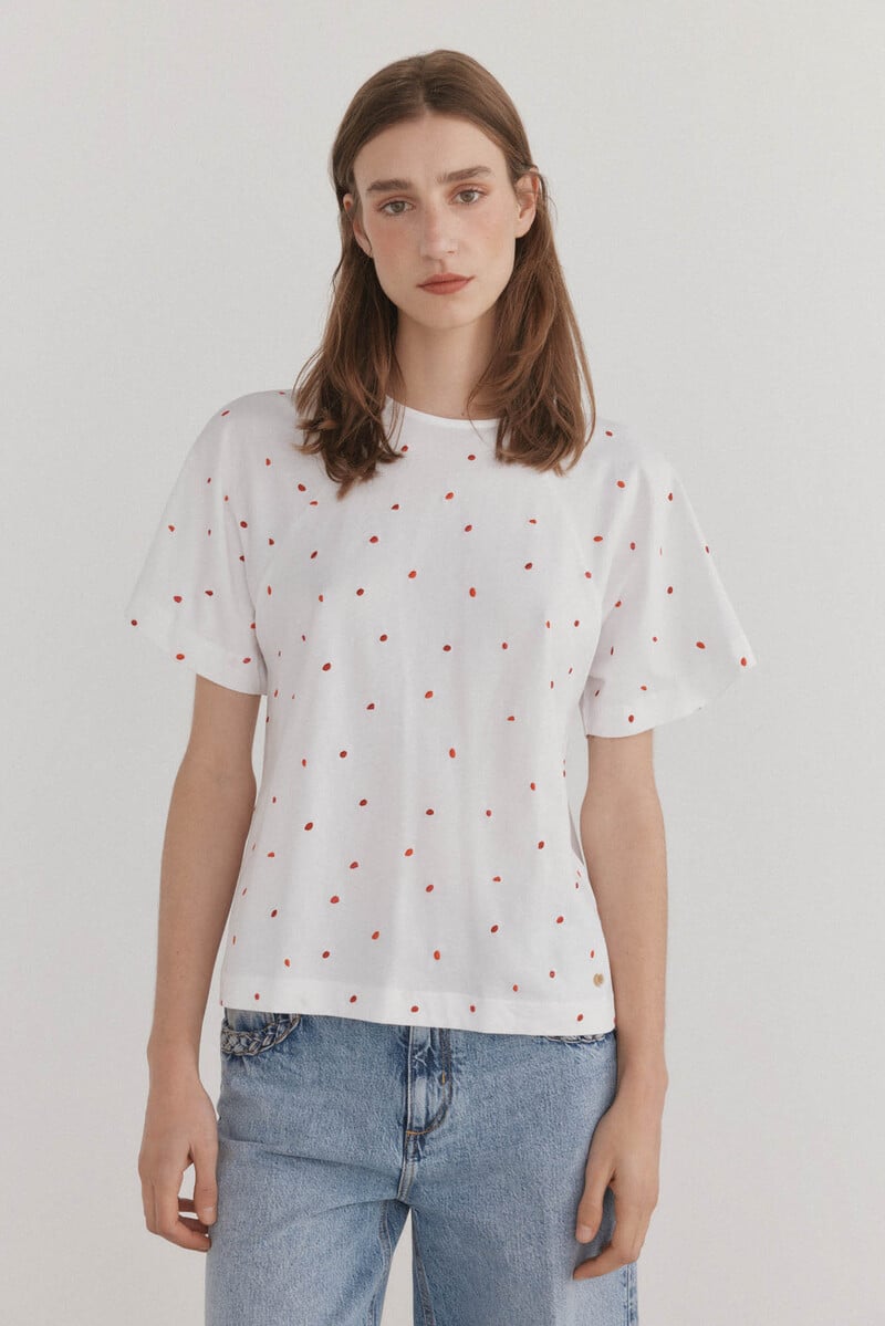 Cortefiel Camiseta bordada manga volante Precio ultrabajo