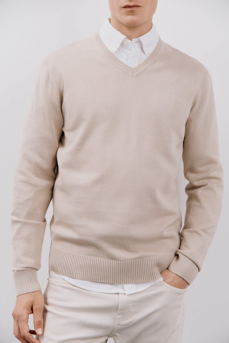 Cortefiel Jersey algodón cuello pico básico Precio de fábrica
