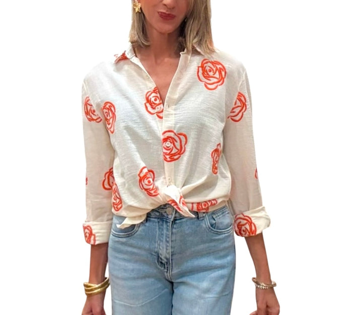 jolie jolie Camisa bordada beige&naranja Última moda