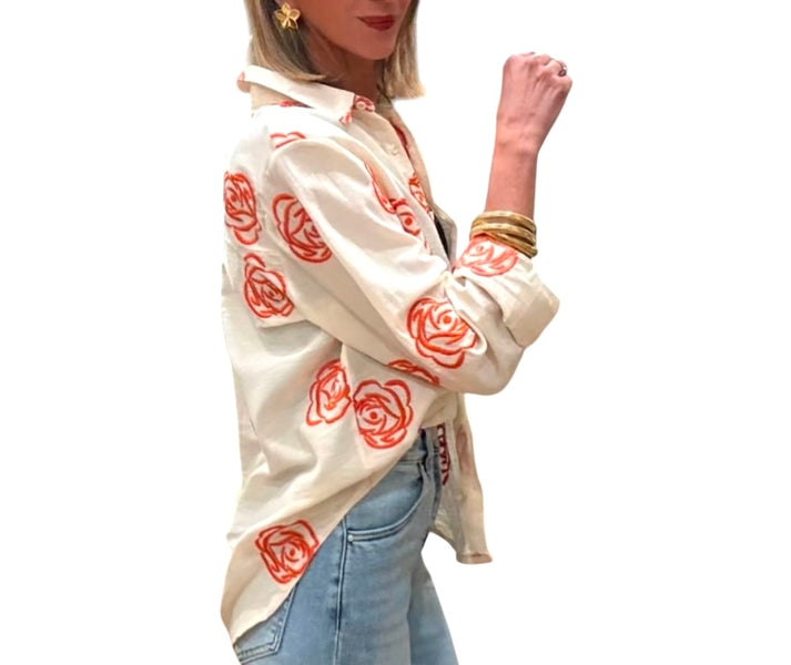 jolie jolie Camisa bordada beige&naranja Última moda