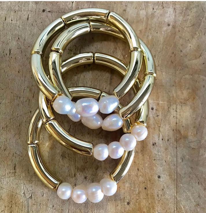 jolie jolie Pulsera elástica perlas resina dorada Limitado a 3 días