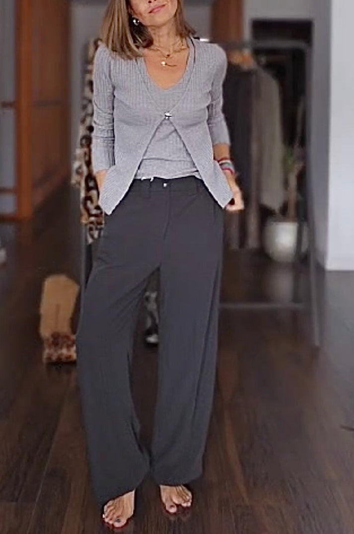 jolie jolie Pantalón traje fino negro Ventas relámpago