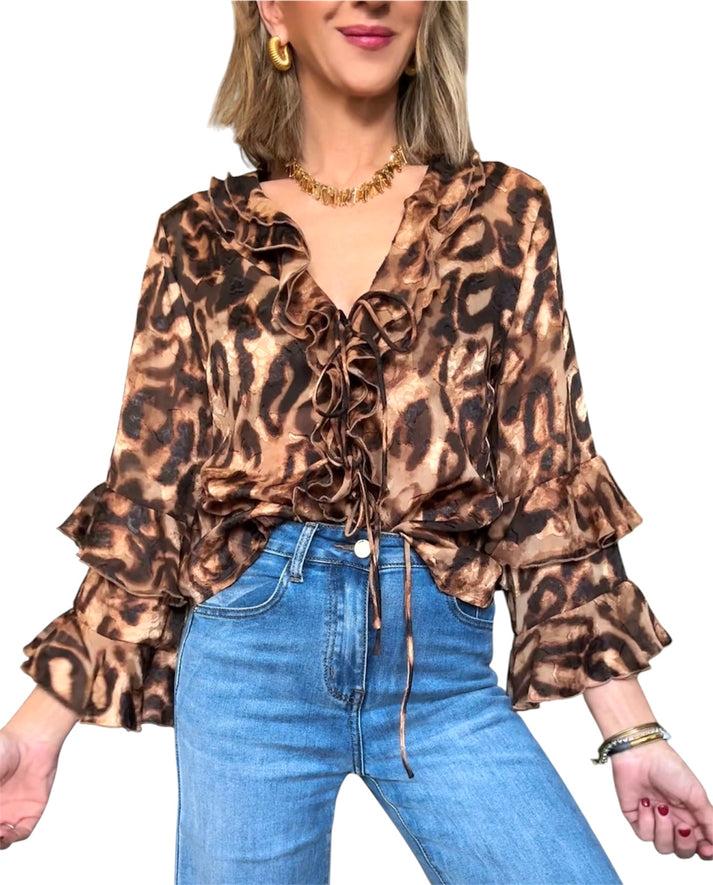 jolie jolie Camisa print volantes Tienda