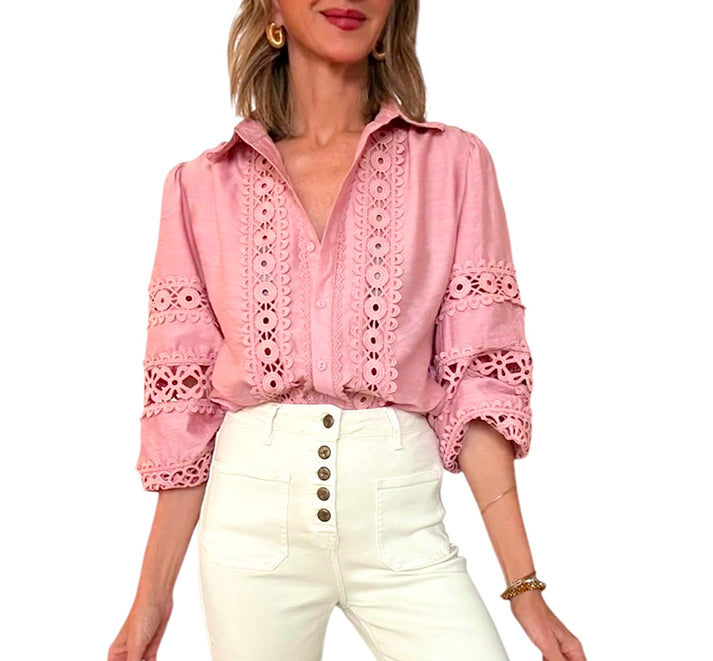 jolie jolie Camisa bordados rosa Rebajas top