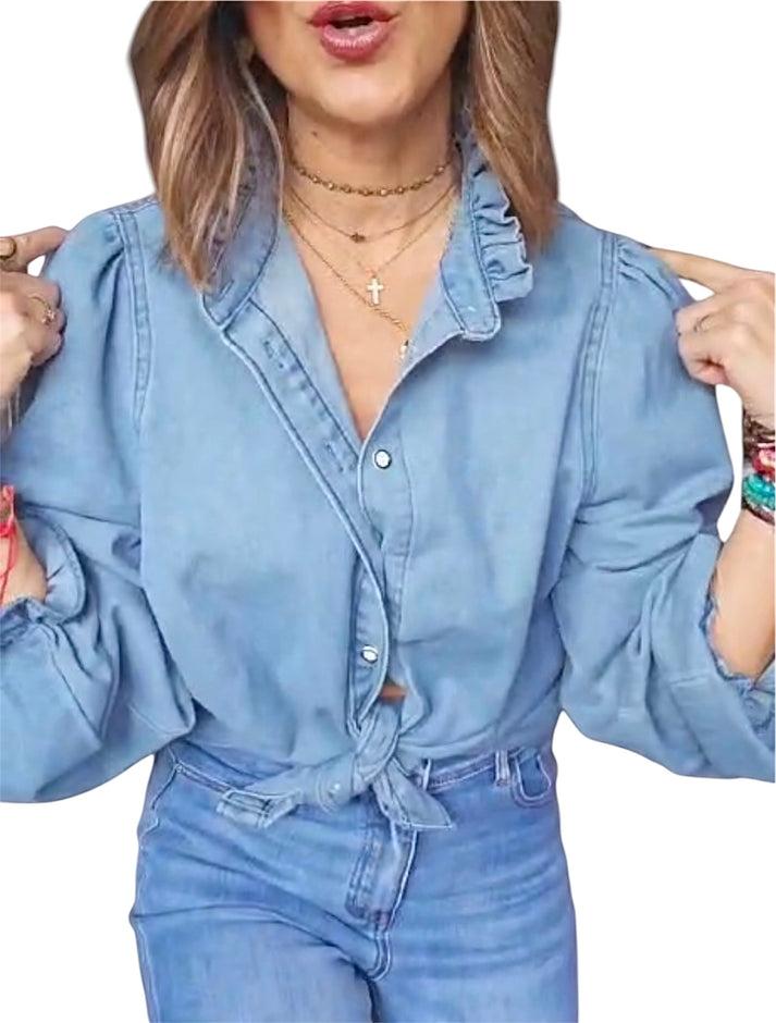 jolie jolie Camisa denim azul Oferta especial