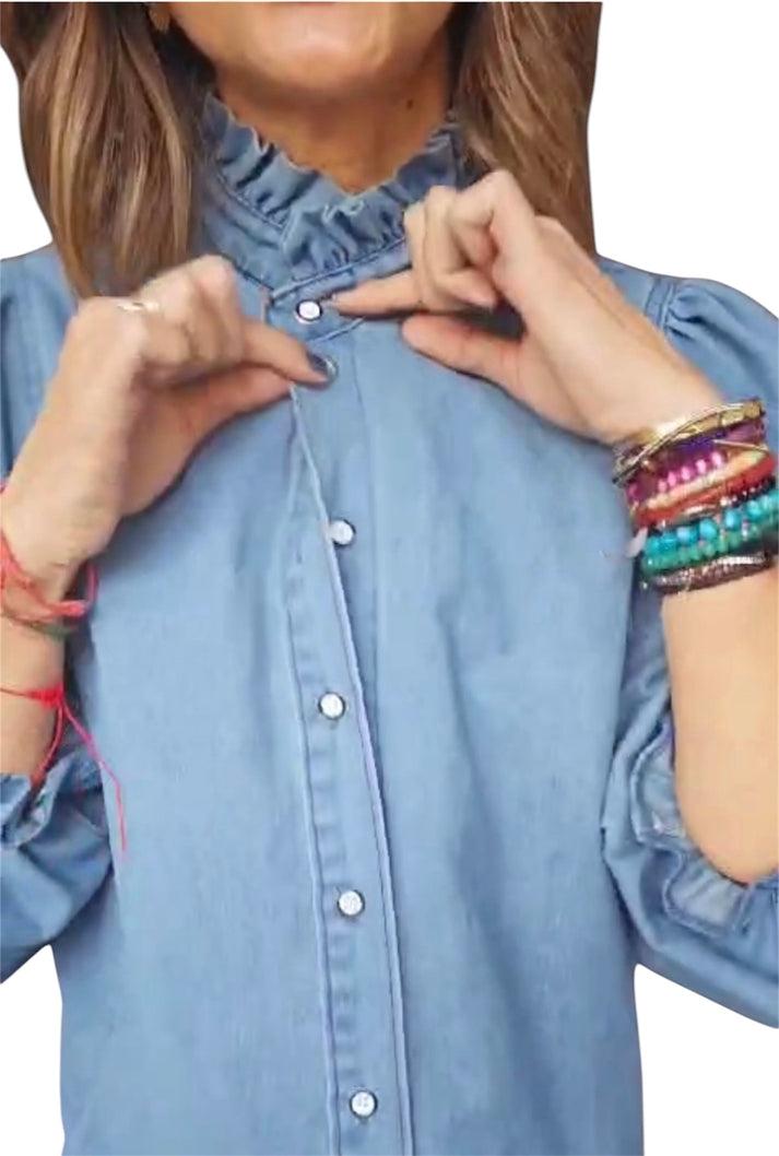 jolie jolie Camisa denim azul Oferta especial