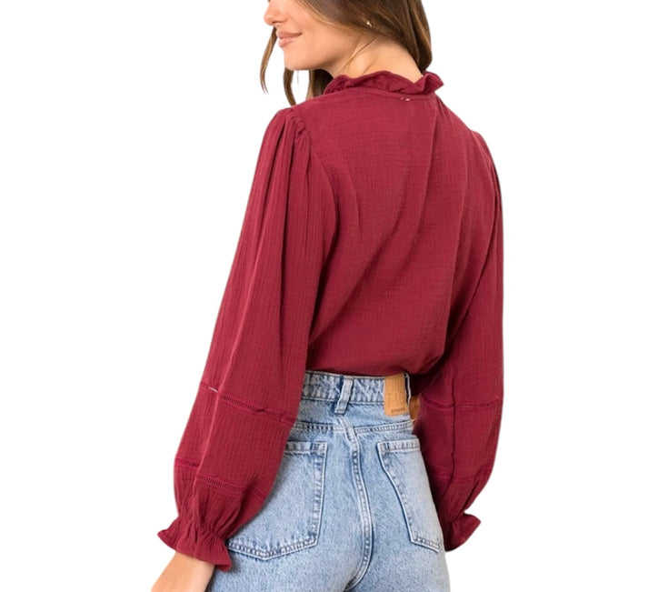 jolie jolie Camisa detalles burdeos Últimos 3 días